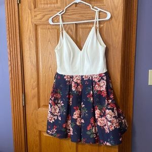 White and blue floral homecoming dress